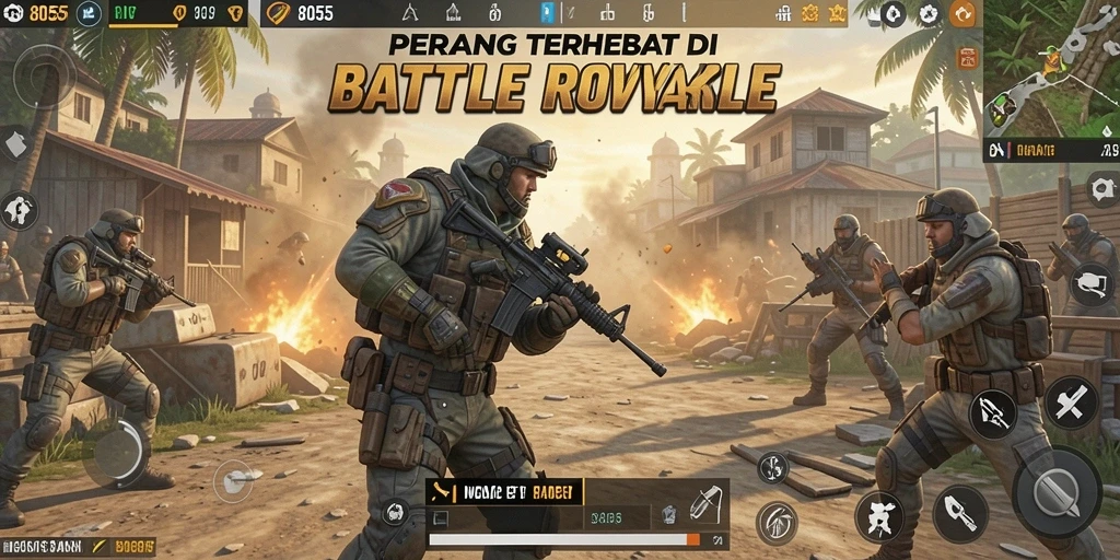 Tangkapan layar <strong>8055</strong> menampilkan aksi pertarungan seru di medan perang Battle Royale.