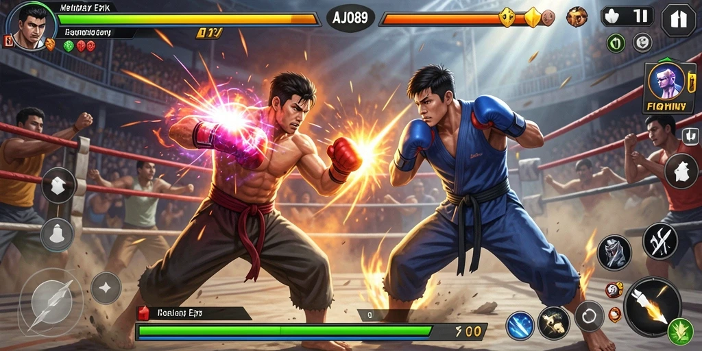 Gameplay AJO89 menampilkan pertarungan seru antara karakter khas.