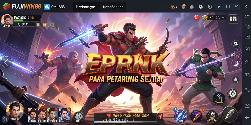 Tampilan aksi seru dalam FUJIWIN88 saat karakter bertarung.
