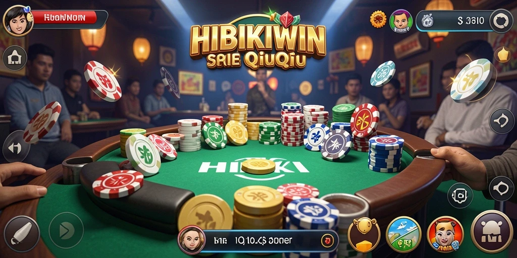 Screenshot gameplay HIBIKIWIN dengan tampilan meja QiuQiu yang menarik.