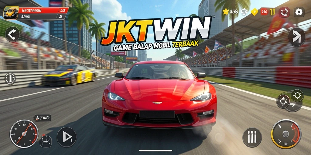 Tampilan gameplay seru dari JKTWIN dalam balapan mobil.